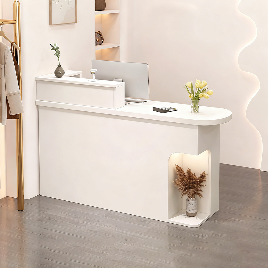 Small Retail Checkout Counter with Storage & Cable Management