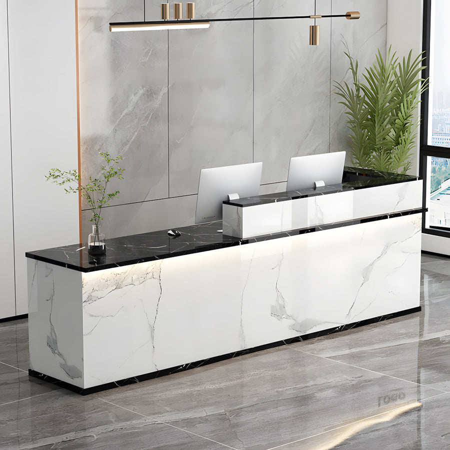 L-Shaped Reception Desk with LED Strip & Double Desktop