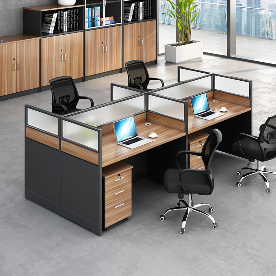 Modern Natural Color Single-Person Office Desk with Privacy Screen
