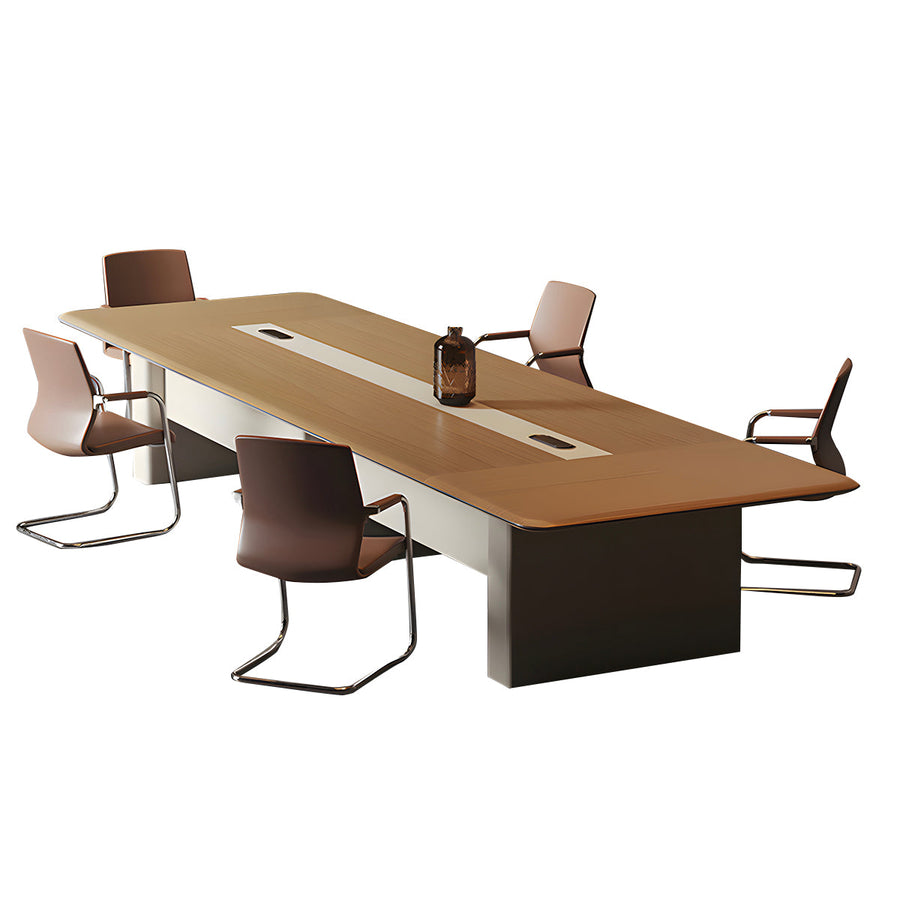 Light wood rounded-edge conference table with chairs, product view