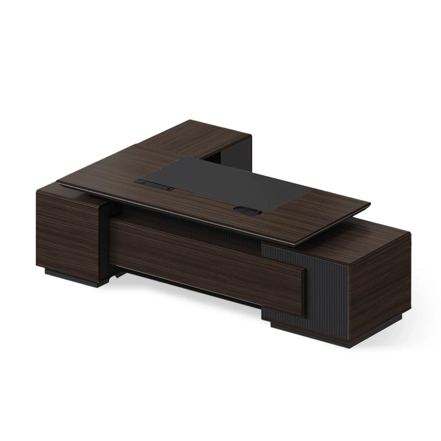 Zimasya Modern Executive Desk with Side Cabinet and Power Outlet