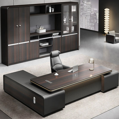 L-Shaped Executive Desk with Combination-Lock Storage & Side Storage in, luxury L shaped boss lockable drawers model