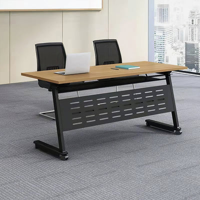 Maple colour folding conference table with locking casters