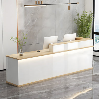 L-Shaped Reception Desk with LED Strip & Double Desktop