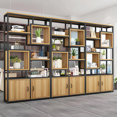 Large office partition storage shelves with lower cabinets