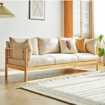 Modern sofa front view with solid wood frame
