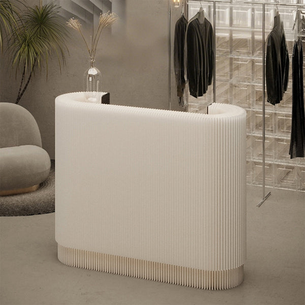 Curved Small Retail Reception Desk with Textured Front