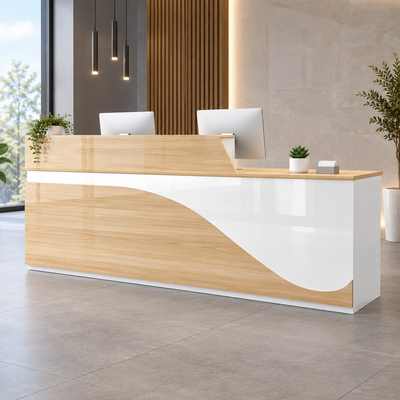 Modern Reception Desk with LED Lighting & Dual-Level Surface