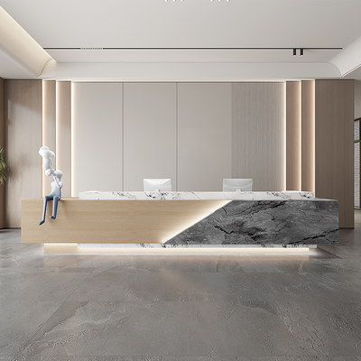 Modern Office Lobby Reception Desk with LED Strip & Dual-Level Surface