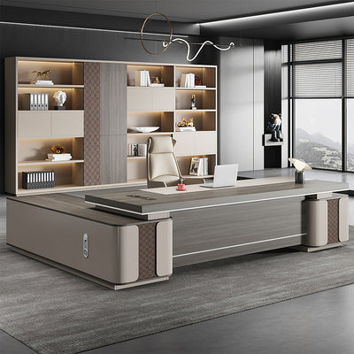 L-Shaped Executive Desk with Combination-Lock Storage & Side Storage in executive, modern L shaped storage side cabinet model