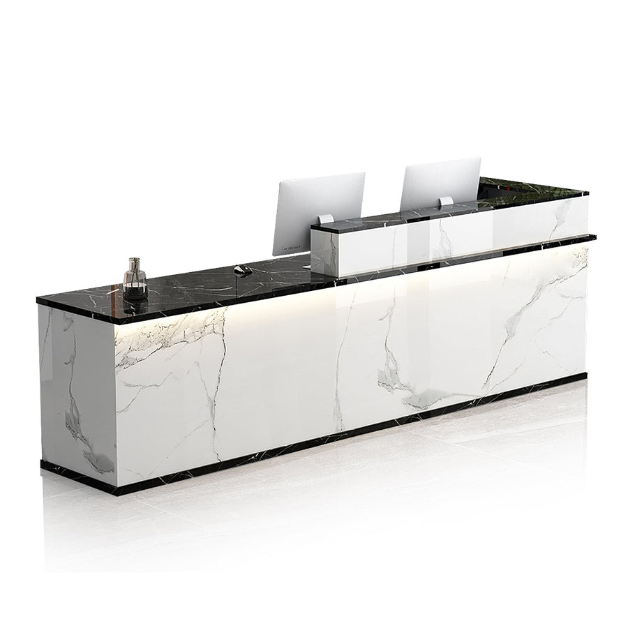 L-Shaped Reception Desk with LED Strip & Double Desktop