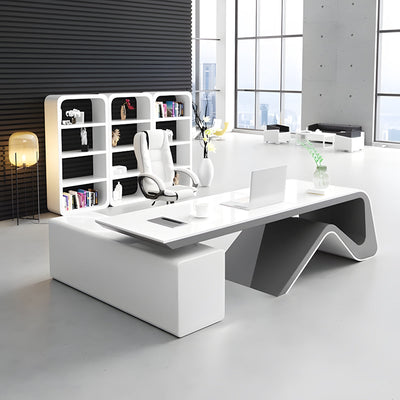 L-Shaped Executive Desk with Cable Box in executive office setting
