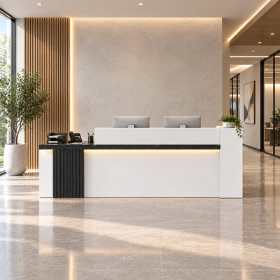 Modern Reception Desk with LED Lighting, Lockable Storage & Cable Management