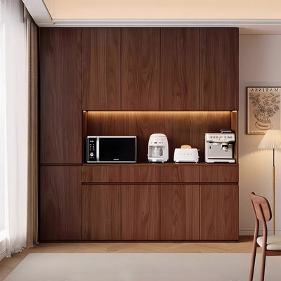 Wall-height walnut storage cabinet with open worktop
