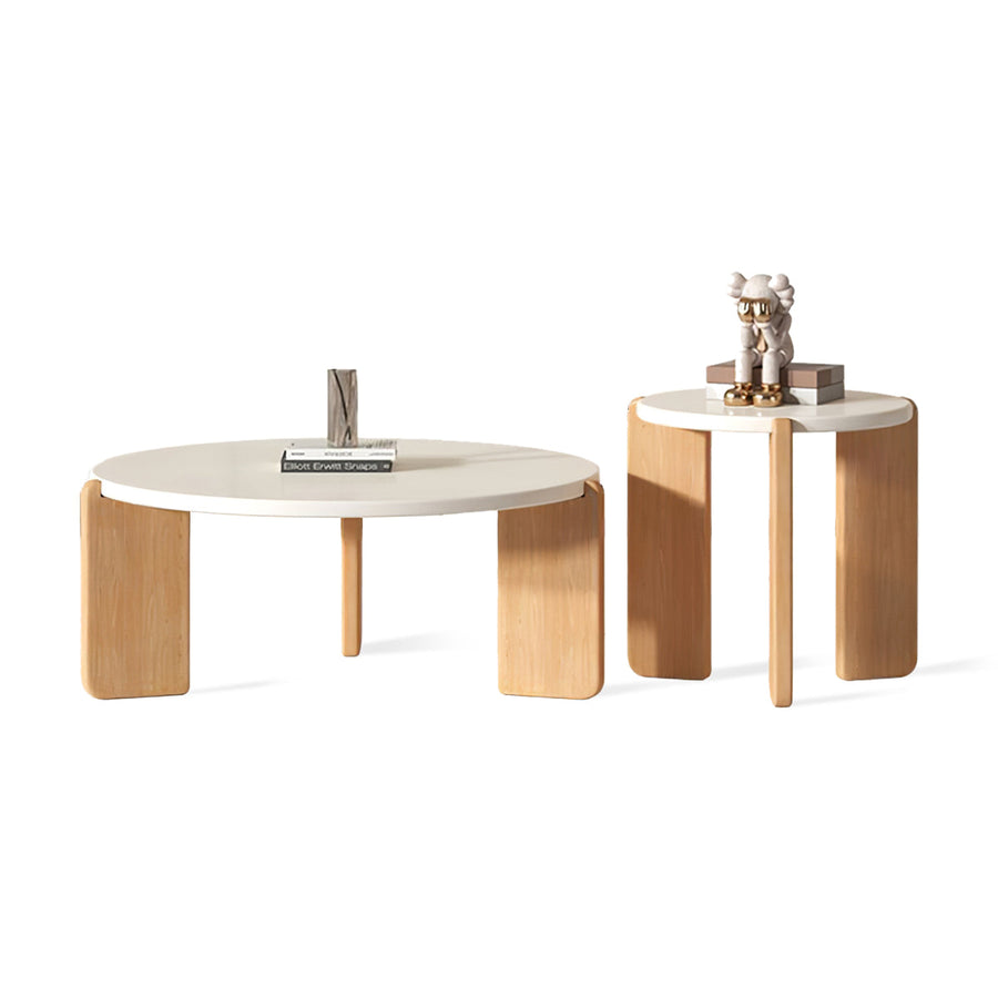 Round Coffee Table with Solid Wood, Vintage & Oak for Living Room
