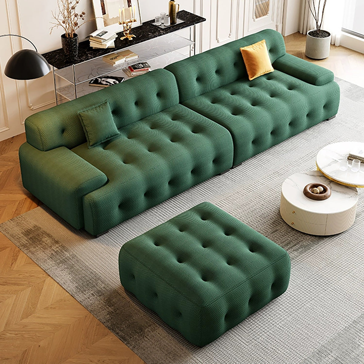 Modern sofa front view with solid wood frame
