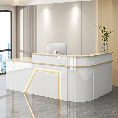 L-Shaped Reception Counter with LED Strip & Cable Management