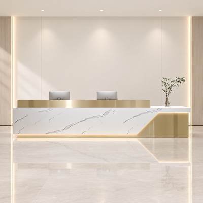 Lobby Reception Desk with Slate-Look Finish & LED Lighting