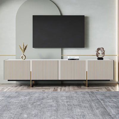 Modern TV Stand with Sintered Stone, Stainless Steel & Glass Top for Living Room