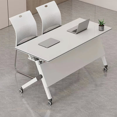 Folding conference table with privacy panel, storage rack and casters