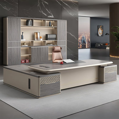 L-Shaped Executive Desk with File Cabinet & Side Storage in executive office, luxury L shaped manager file cabinet model