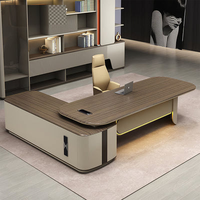 L-Shaped Executive Desk with Combination-Lock Storage & Side Storage in, modern L shaped combination lock drawer model