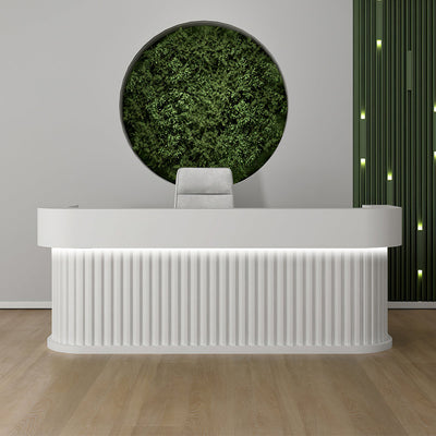 Curved Reception Desk with Wood Grain Finish