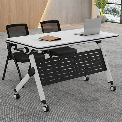 Modular folding training table with locking casters and storage rack
