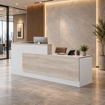Modern L-Shaped Reception Desk with Storage & Lockable Drawers