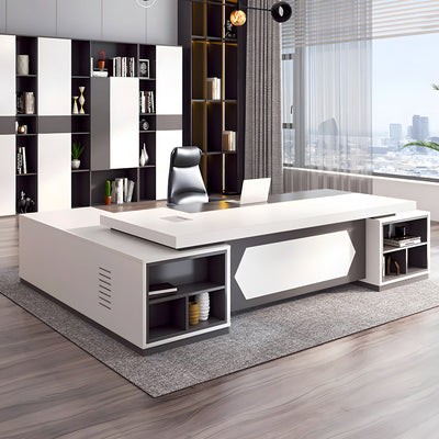 Modern executive desk with Cable Box and Combination-Lock Storage in mid-tone finish, shown in an executive office