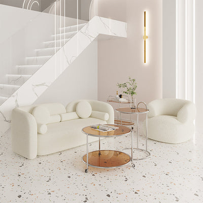 Curved sofa front view with solid wood frame
