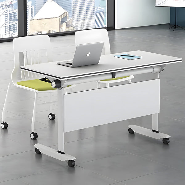 Small white modular folding meeting table with locking casters
