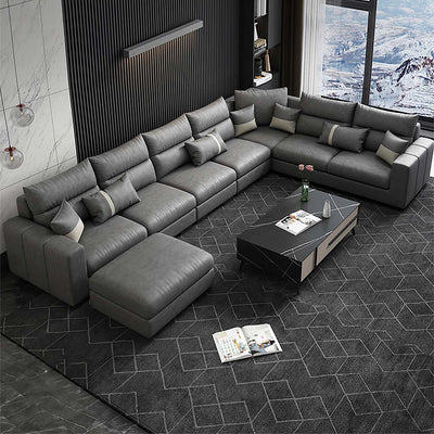 Sectional sofa front view with solid wood frame