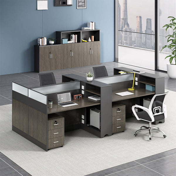 Modern Office Workstation with Storage Shelf and Privacy Panel
