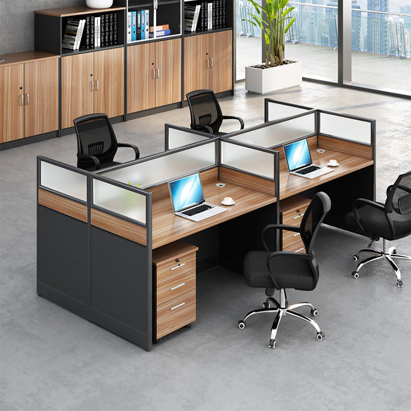 Modern Natural Color Single-Person Office Desk with Privacy Screen