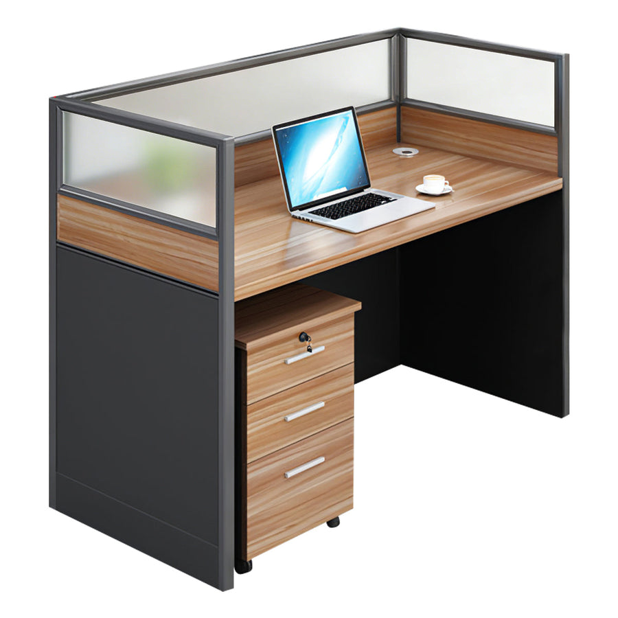 Modern Natural Color Single-Person Office Desk with Privacy Screen