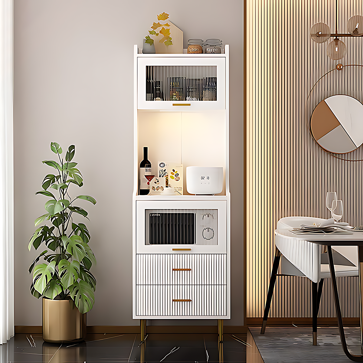 Modern Tall Sideboard Cabinet for Dining Rooms & Kitchens Zimasya
