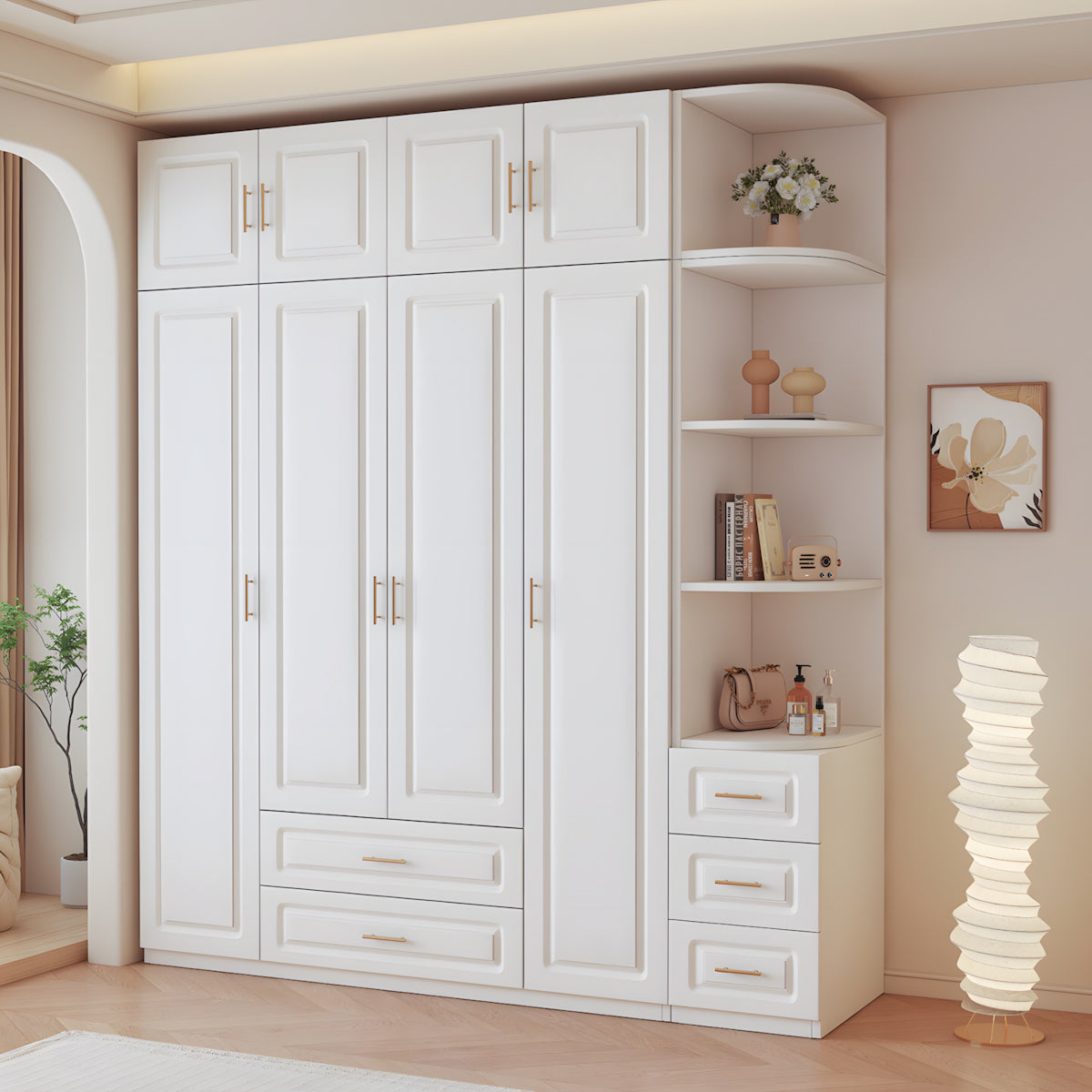 Storage cabinet front view with solid wood frame