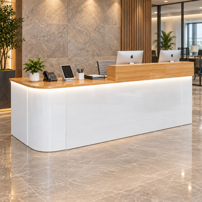 L-Shaped Corner Reception Desk with Storage & LED