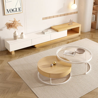 Elegant Natural Expandable TV Stand with Storage for Living Room Zimasya