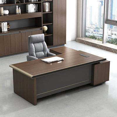 Modern executive desk with Cable Management and Combination-Lock in mid-tone finish, shown in an executive office