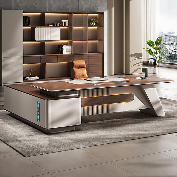 L-Shaped Executive Desk with Cable Management & Side Storage in executive office setting, LBZ-2327 series