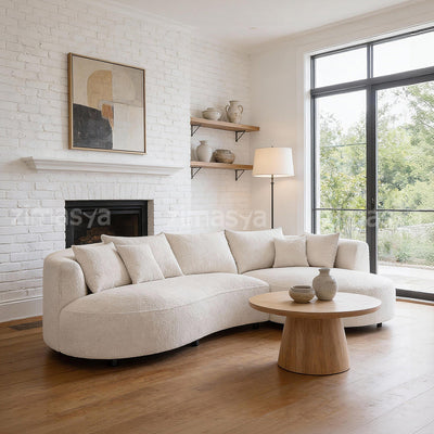 Curved Backrest Lounge Sofa with Sherpa Upholstery for Living Room & Office Reception