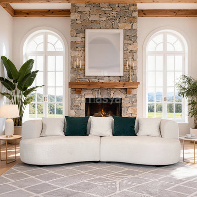 Curved Loveseat Sofa with Armrests for Living Room & Salon Reception