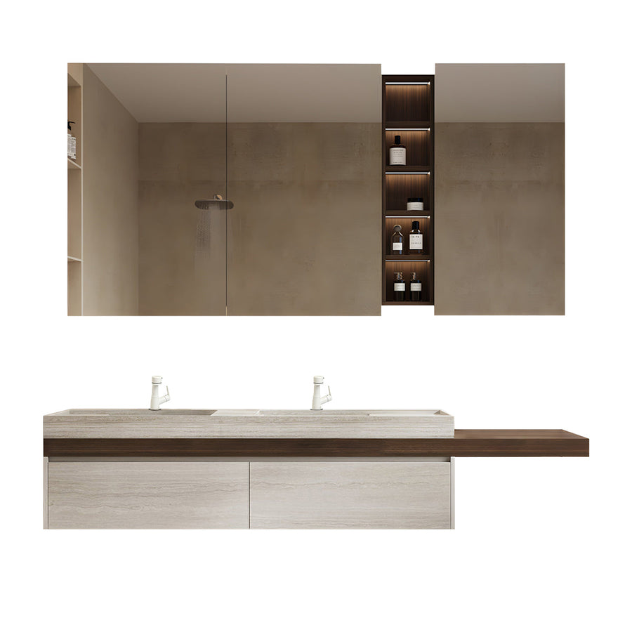 Bathroom Vanity 180cm–220cm Wide with Makeup, Sintered Stone & Solid Wood for Bathroom